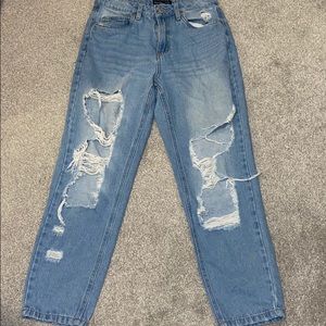 Blue ripped mom jeans